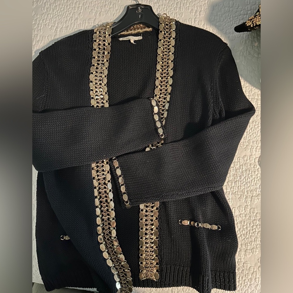 Maje black cardigan with gold metal detail